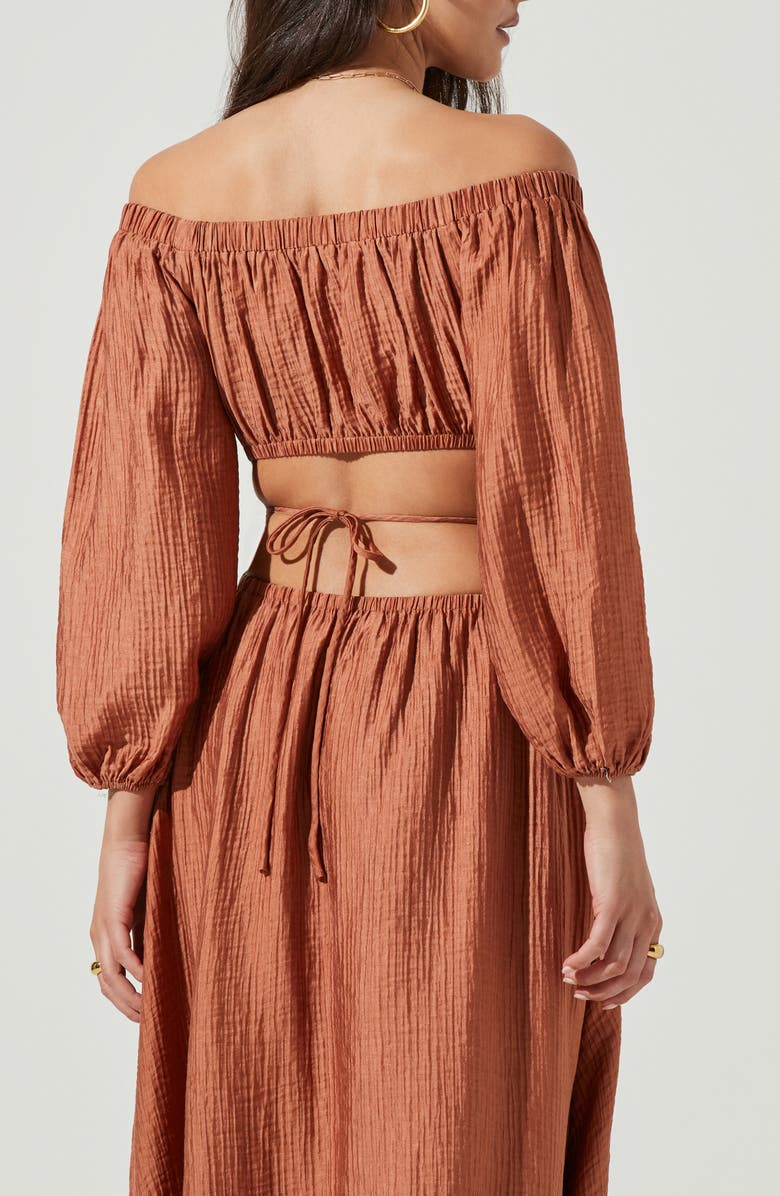 ASTR the Label Cassian Off the Shoulder Long Sleeve Midi Dress, Alternate, color, Warm Brown