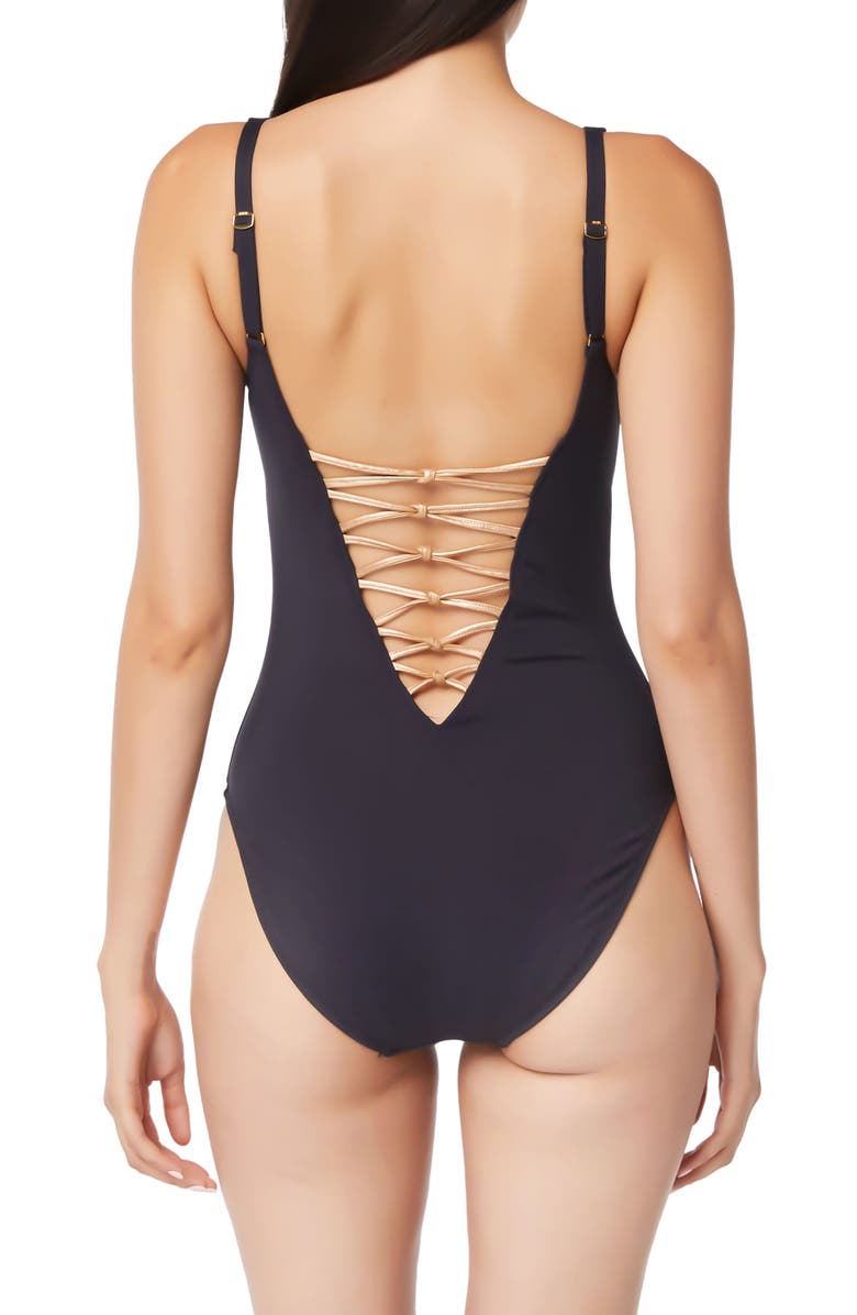 BLEU by Rod Beattie Let's Get Knotty Lace Down One-Piece Swimsuit, Alternate, color, 