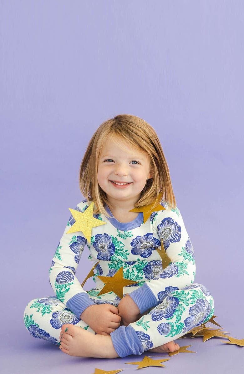 Mightly 100% Organic Cotton Print Long Sleeve Snug Fit Kids Pajamas, Alternate, color, Purple Poppy