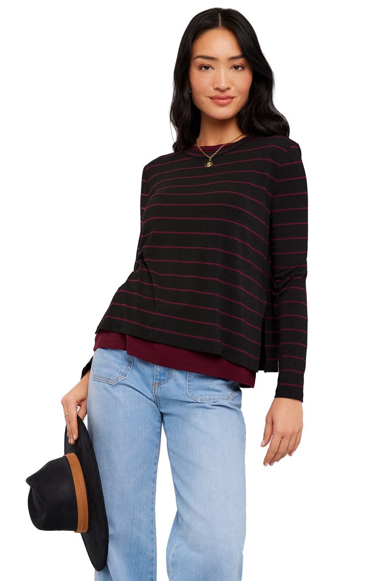 Double Layer Side Slit Top, Alternate, color, BLACK/ WINE