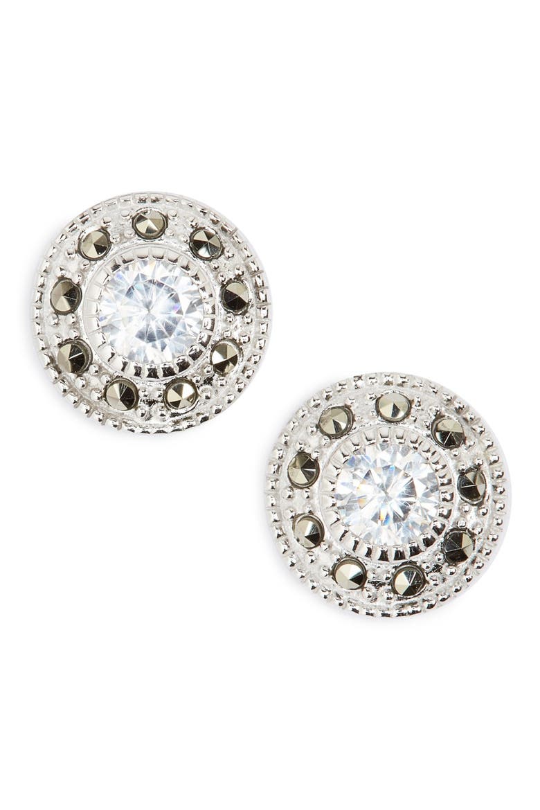 Pavé Stud Earrings, Main, color, MARCASITE