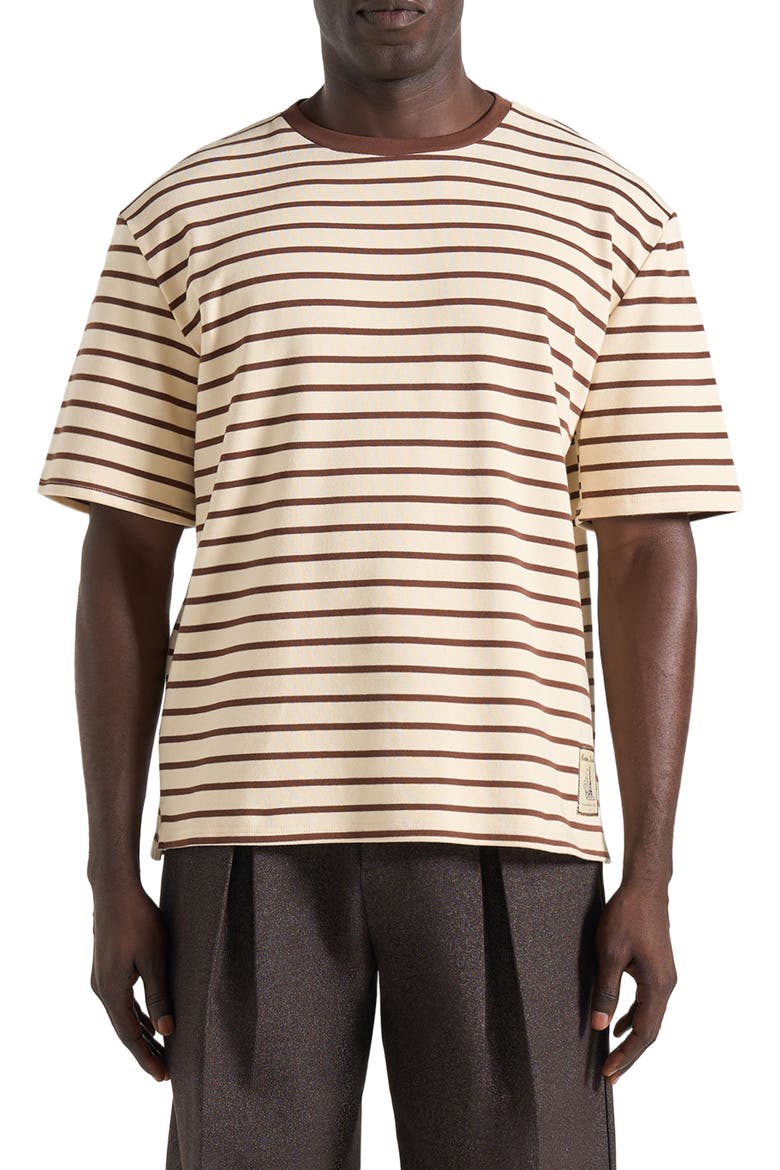 Riley Unisex Striped Relaxed Fit Cotton T-Shirt, Alternate, color, Cream/Brown