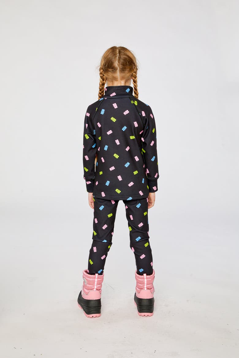 Two Piece Gummy Bears Brushed Half-Zip Top & Pants Thermal Underwear, Alternate, color, Black Printed Gummy Bears