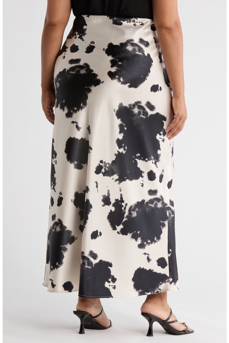 Cow Print Satin Maxi Skirt, Alternate, color, BLACK