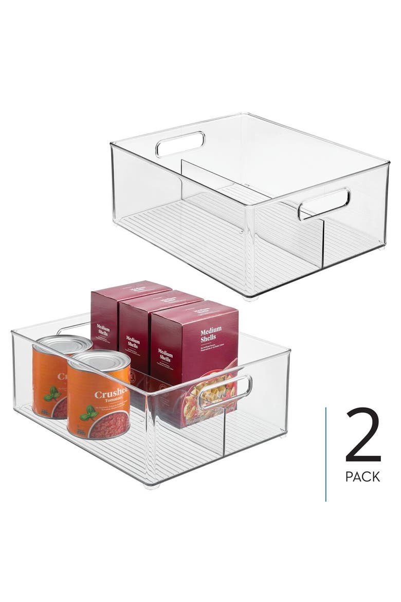 Divided Pantry Bin with Handles for Pantry, Refrigerator, Freezer - Set of 2 - Clear, Alternate, color, Clear
