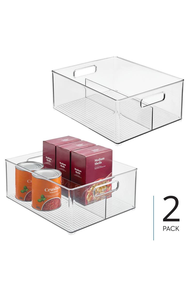 iDesign Divided Pantry Bin with Handles for Pantry, Refrigerator, Freezer - Set of 2 - Clear, Alternate, color, Clear