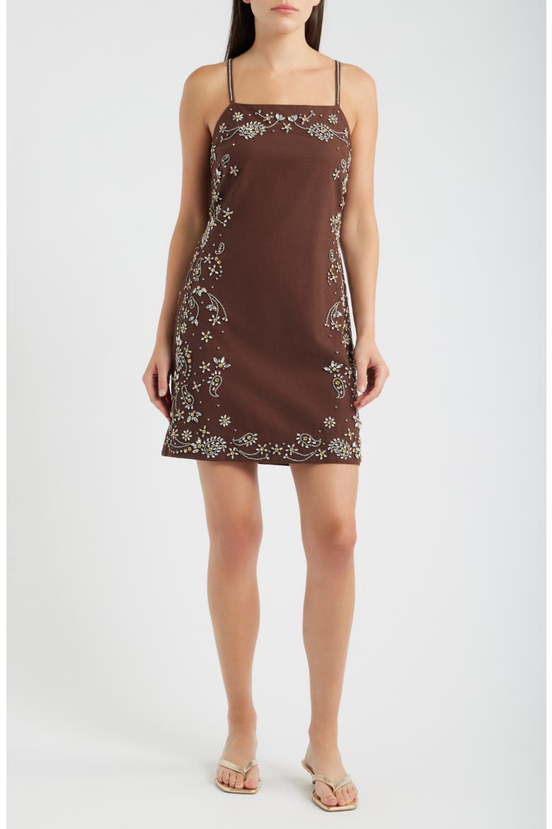 The Willow Beaded Minidress, Main, color, FALCON BROWN