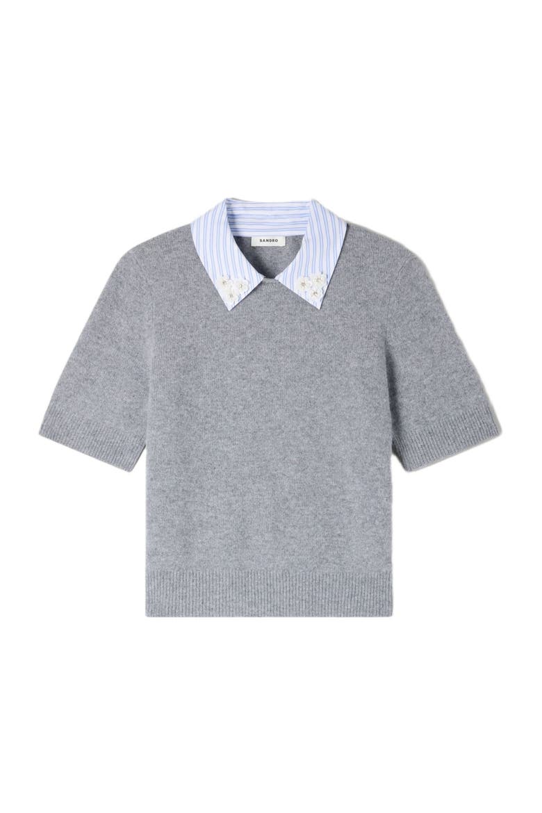 Detachable collar wool sweater, Main, color, Grey