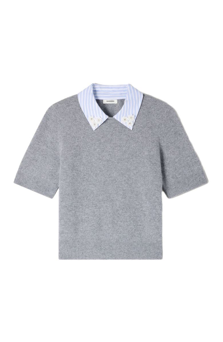 SANDRO Detachable collar wool sweater, Main, color, Grey
