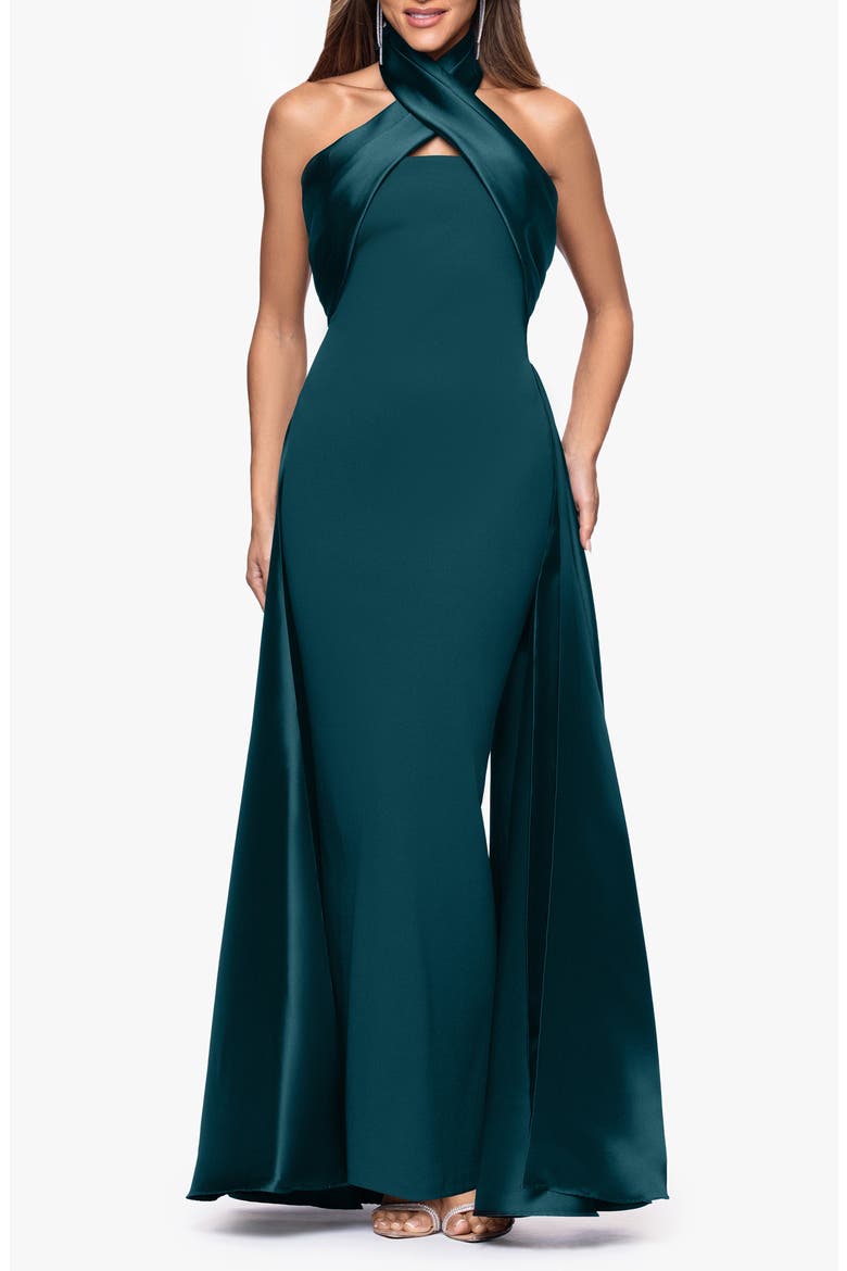 Twist Halter Neck Mikado Scuba Crepe Gown, Main, color, PINE