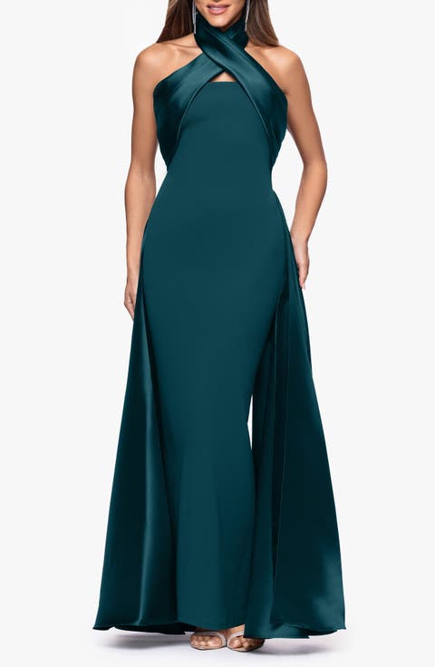 Twist Halter Neck Mikado Scuba Crepe Gown