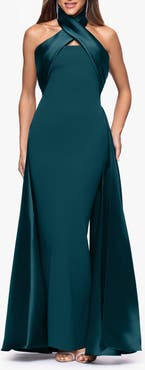 Betsy & Adam Twist Halter Neck Mikado Scuba Crepe Gown