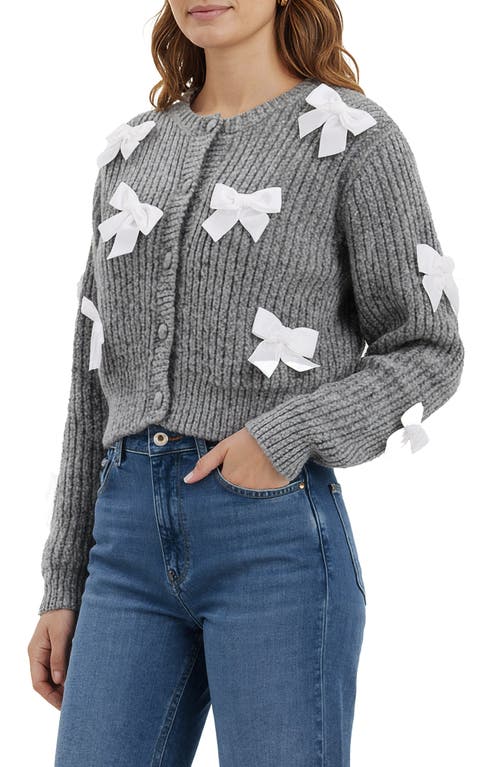 Lush Bow Appliqué Cardigan In Gray