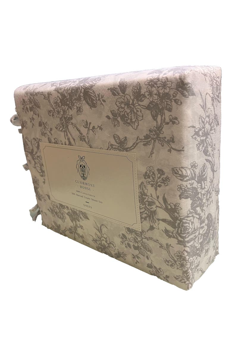 ARTISAN 34 Clarimont House Floral 300 Thread Count Cotton Sateen Sheet Set, Main, color, Grey Toile
