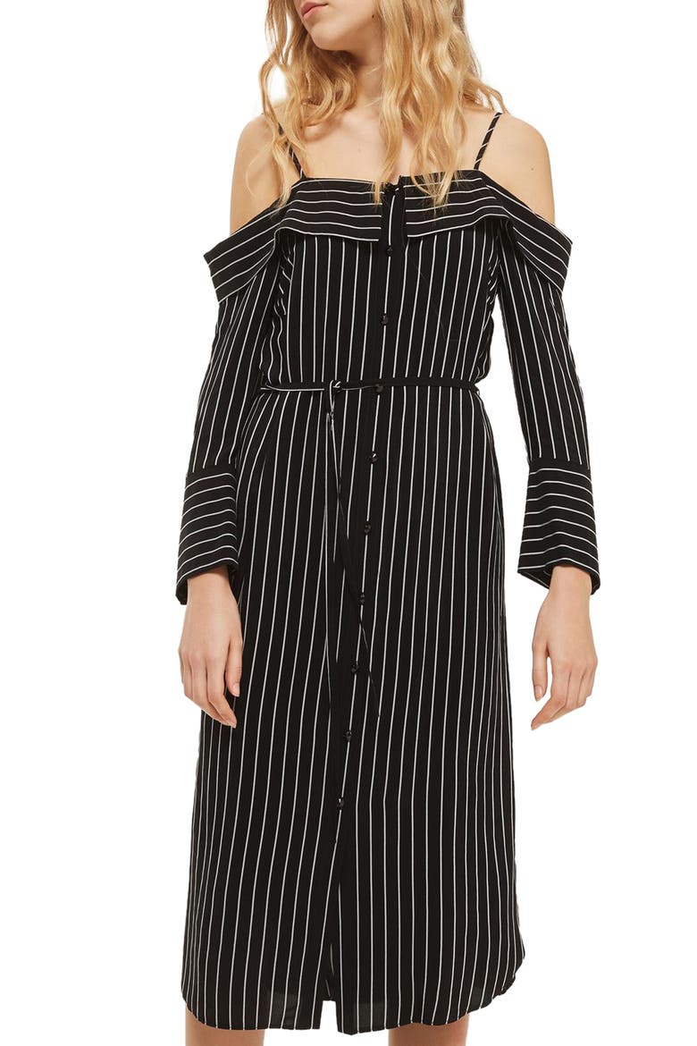 Pinstripe Midi Shirtdress, Main, color, BLACK MULTI
