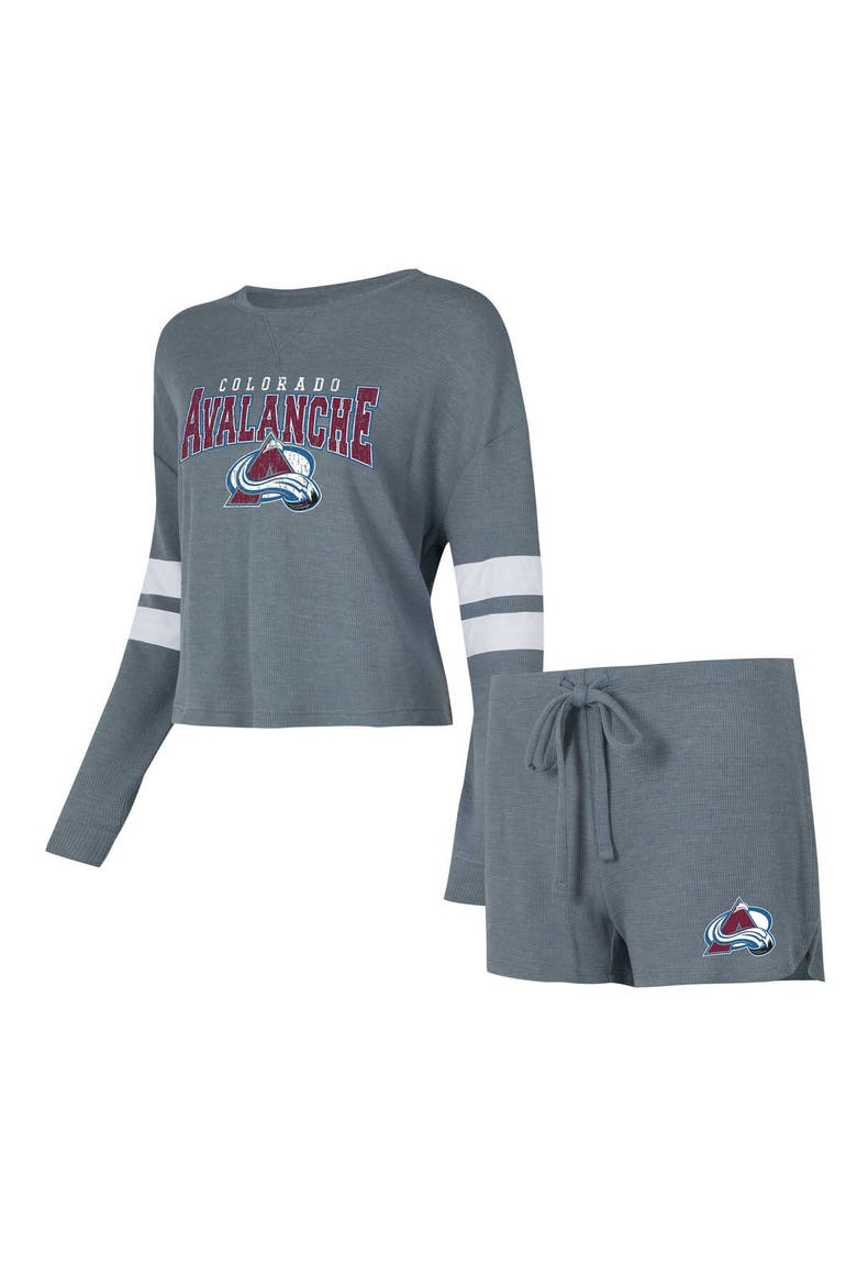 Women's Concepts Sport Charcoal Colorado Avalanche Meadow Long Sleeve T-Shirt & Shorts Sleep Set, Main, color, Gray