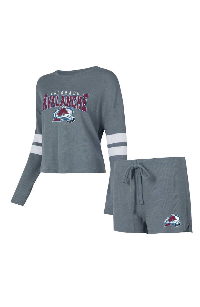 CONCEPTS SPORT Women's Concepts Sport Charcoal Colorado Avalanche Meadow Long Sleeve T-Shirt & Shorts Sleep Set, Main, color, Gray