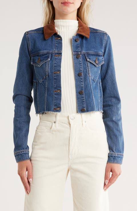 Cara Corduroy Collar Crop Denim Jacket