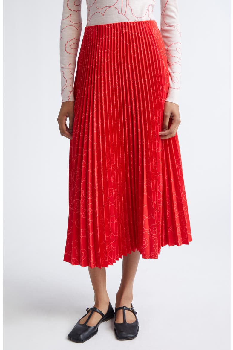 Myy Piirto Unikko Floral Pleated Midi Skirt, Main, color, RED BRIGHT RED