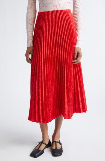 Marimekko Myy Piirto Unikko Floral Pleated Midi Skirt In Red