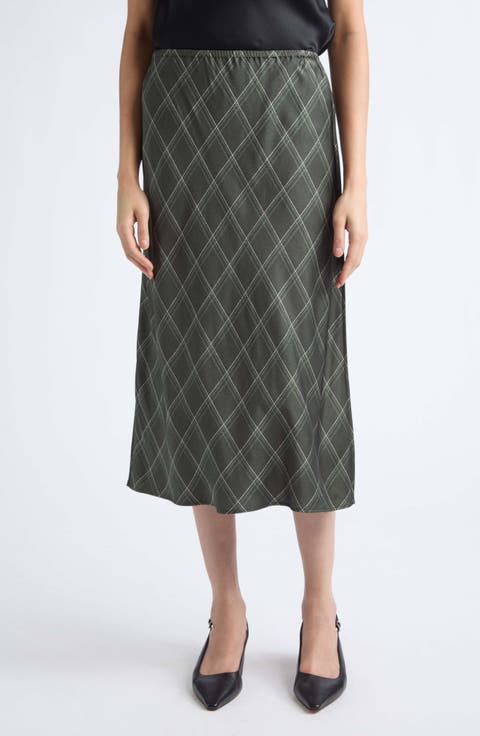 Diamond Plaid Satin Skirt