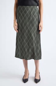 Vince Diamond Plaid Satin Skirt