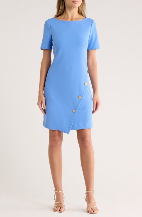 Bateau Neck Short Sleeve A-Line Dress