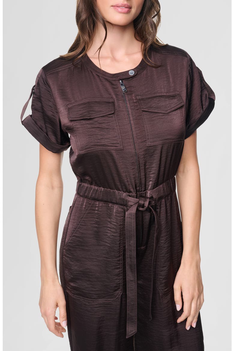 Drawstring Waist Hammered Satin Jumpsuit, Alternate, color, TOBACCO