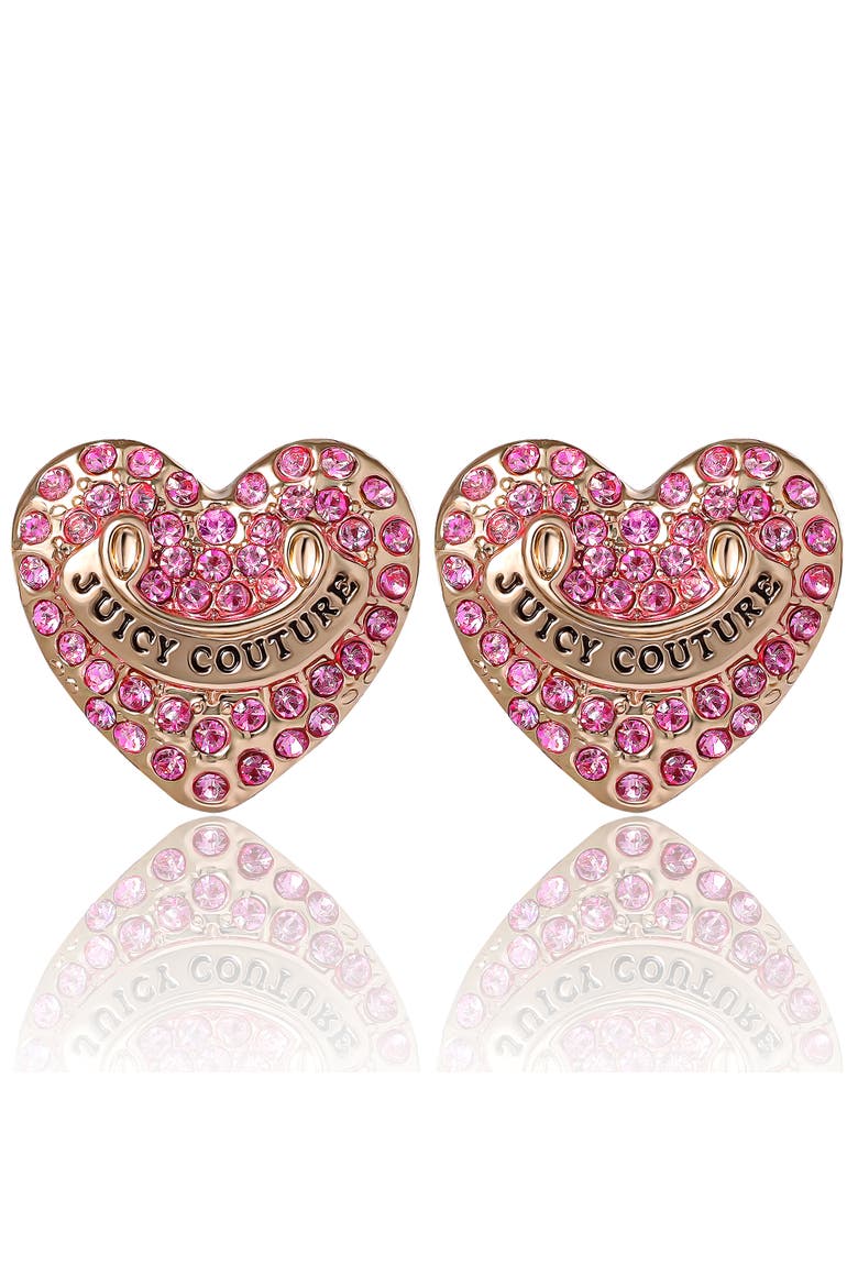 Heart Crystal Stud Earrings, Gold-Tone with Crystals, Main, color, pink, gold