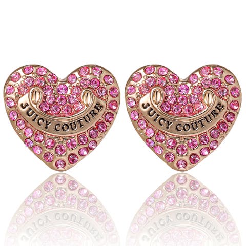 Heart Crystal Stud Earrings, Gold-Tone with Crystals