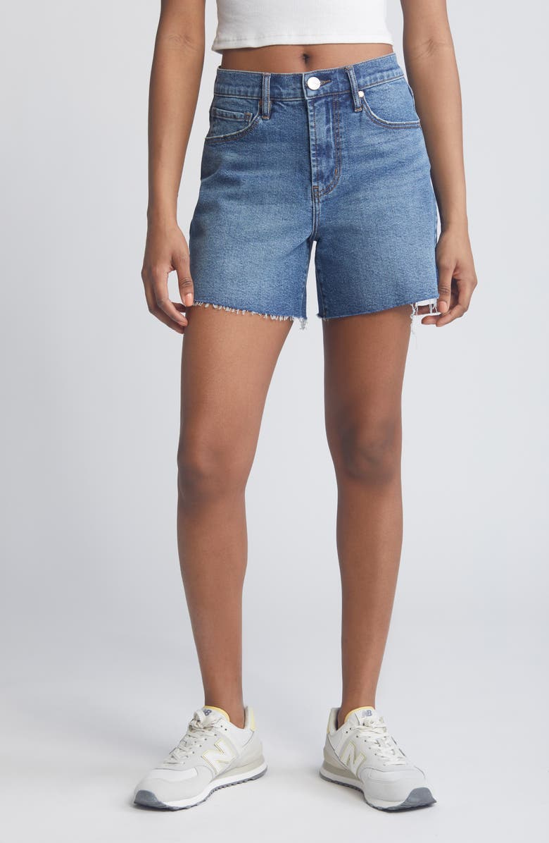 1822 Denim Loose Frayed Hem Denim Shorts, Main, color, 