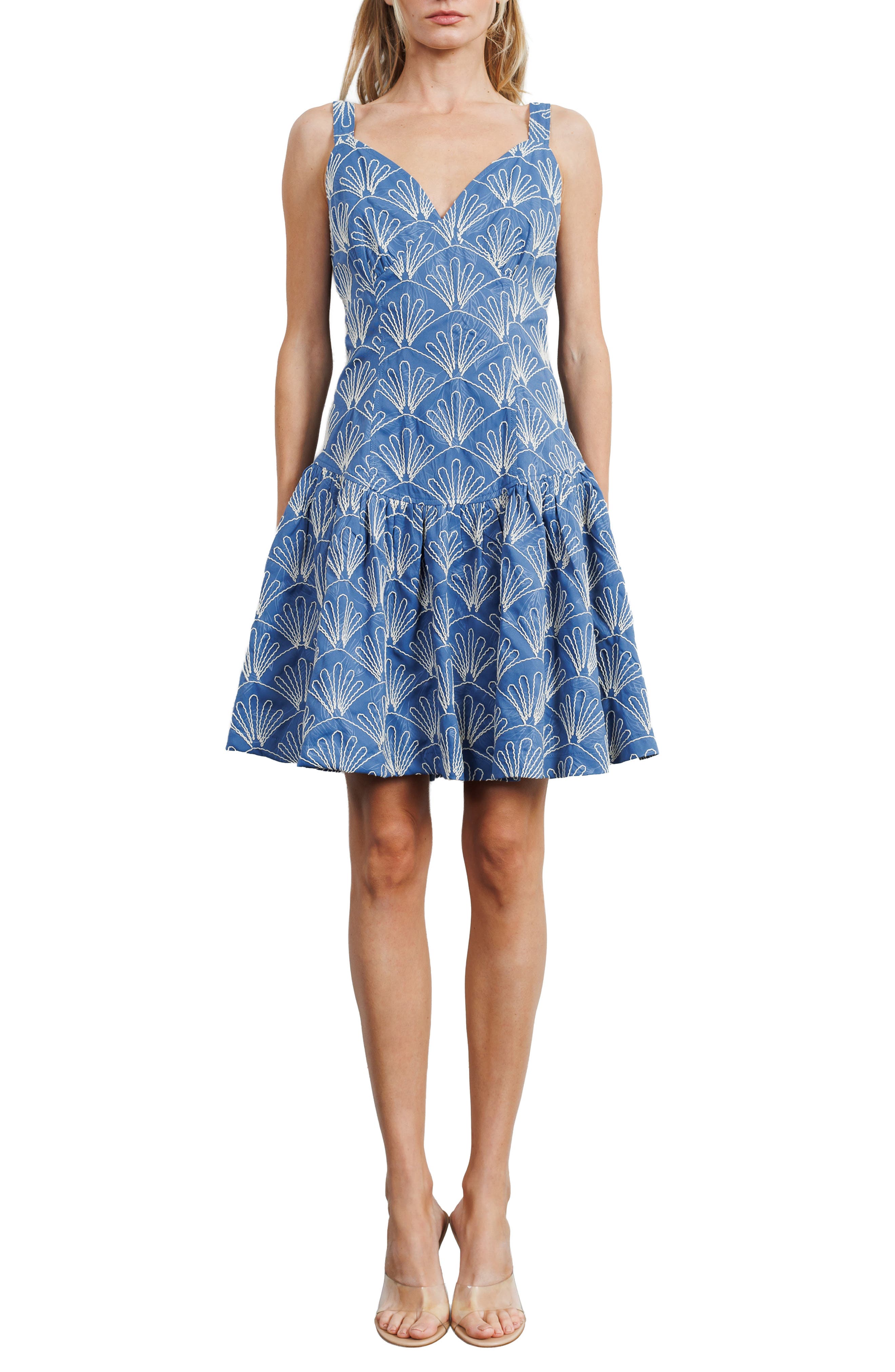 CIEBON Nova Embroidered Fit & Flare Dress in Blue 