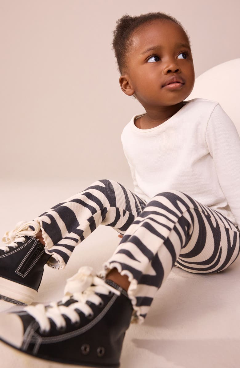 NEXT Kids' Zebra Print Rib Flare Leggings, Alternate, color, Black Multi