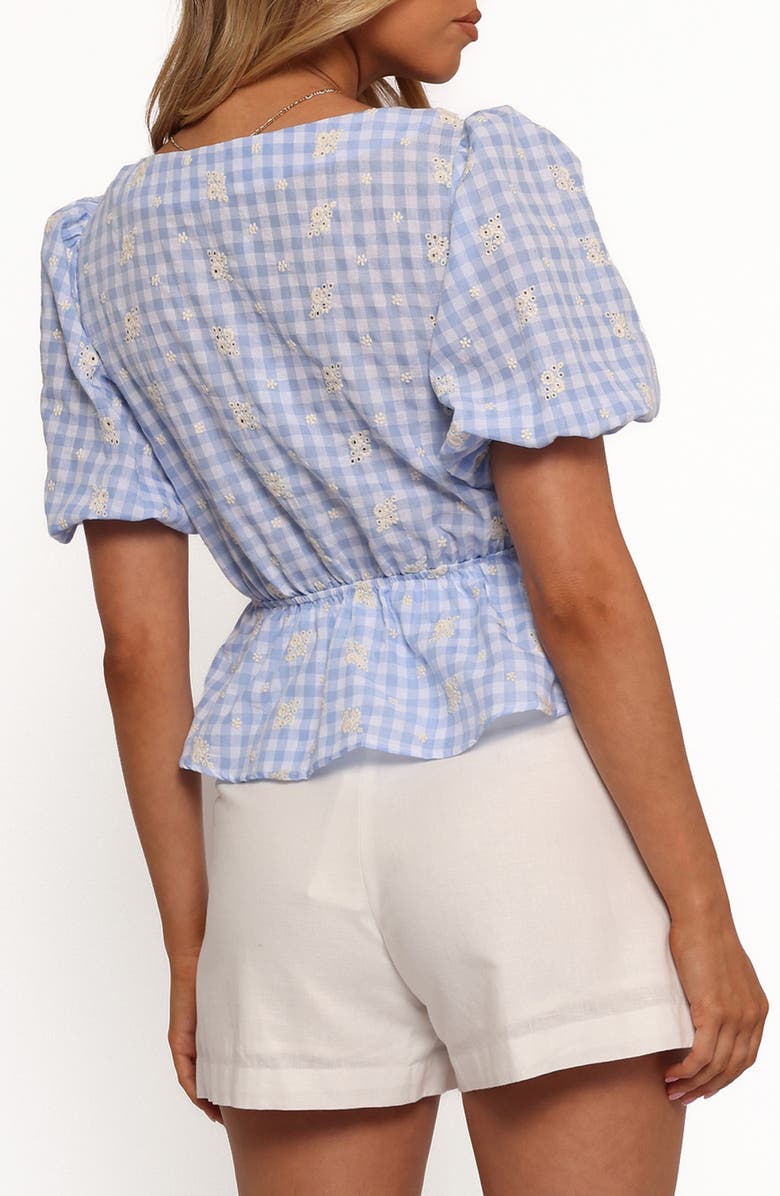 Petal & Pup Cecelia Gingham Eyelet Embroidered Peplum Top, Alternate, color, Blue Gingham