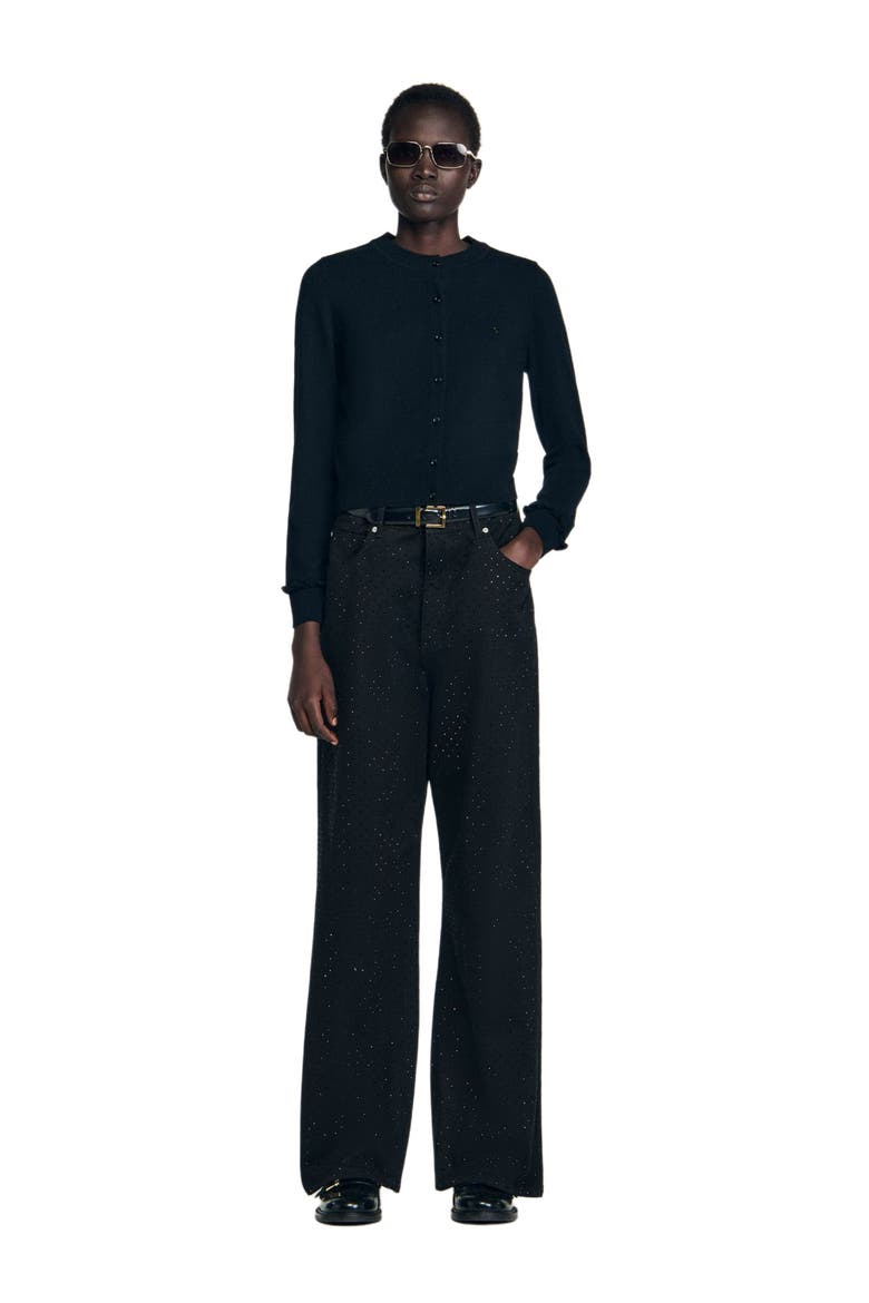 Ruffled cardigan, Alternate, color, Black