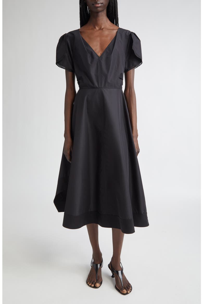 Tulip Sleeve A-Line Dress, Alternate, color, BLACK