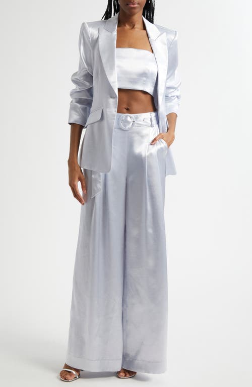 Cinq À Sept Cheyenne Hammered Satin Scrunch Sleeve Jacket In Silver