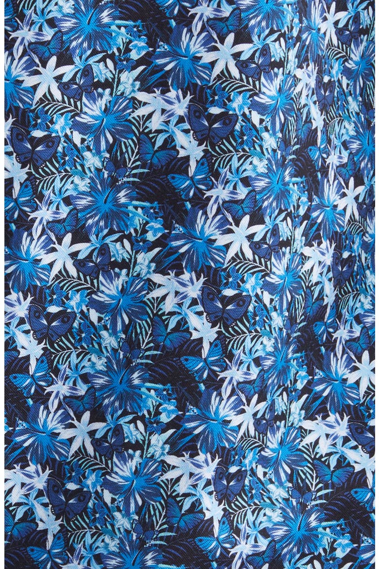 Floral Butterfly Print Short Sleeve Stretch Button-Up Shirt, Alternate, color, NAVY