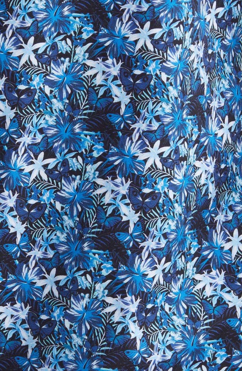 Stone Rose Floral Butterfly Print Short Sleeve Stretch Button-Up Shirt, Alternate, color, 