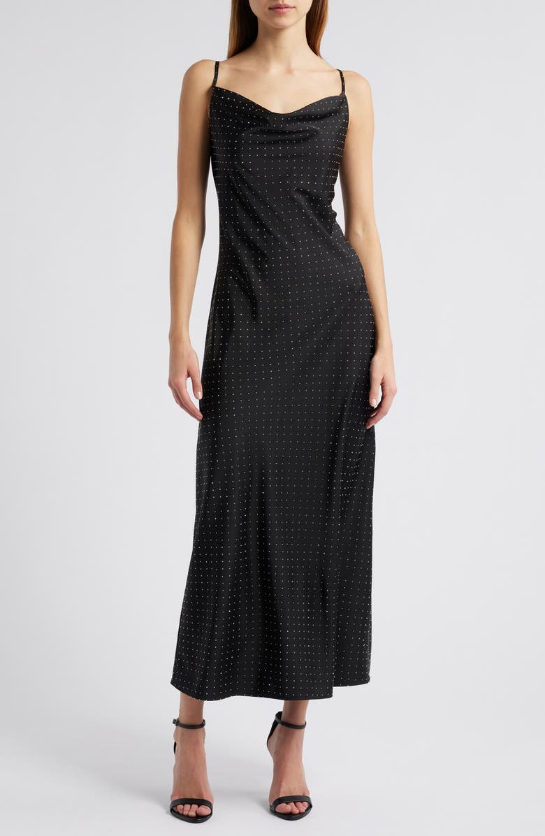 Rare London Diamante Satin Midi Slipdress, Main, color, 