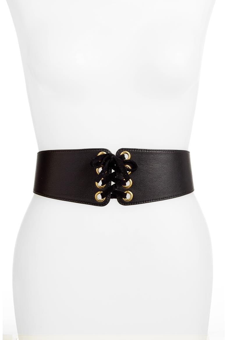Leather Corset Belt, Main, color, BLACK