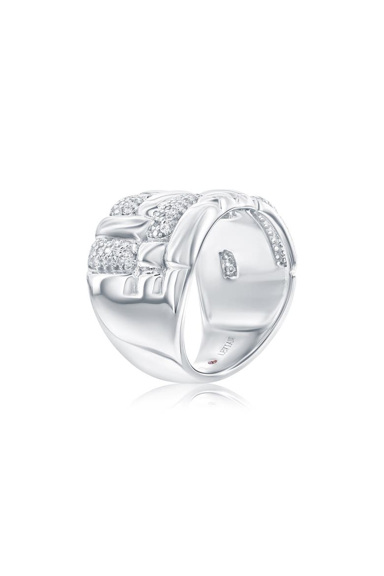 Cubic Zirconia Checkered Woven Band Ring, Main, color, SILVER