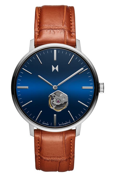 Legacy Slim Automatic Leather Strap Watch, 45mm