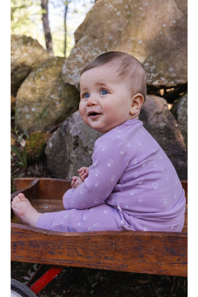 Organic Cotton Long Sleeve Heart Floral Romper, Alternate, color, Purple Floral Print