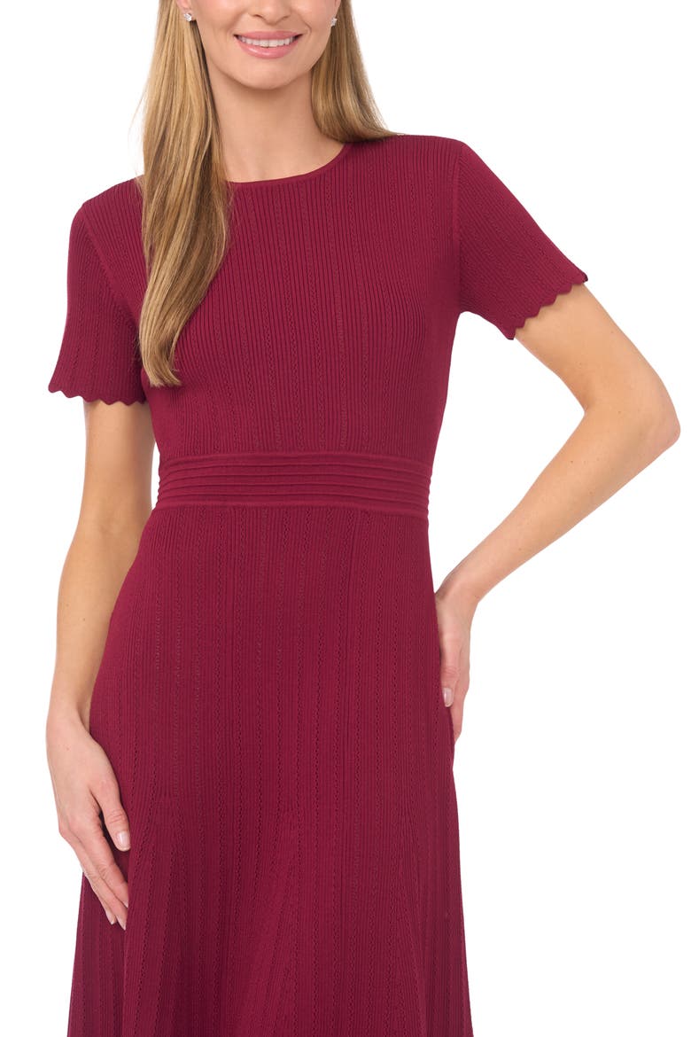 Pointelle Short Sleeve Midi Dress, Alternate, color, BURGUNDY WINE