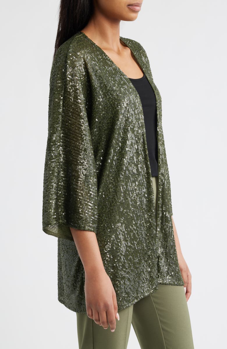 Anne Klein Sequin Draped Open Front Cardigan, Alternate, color, 