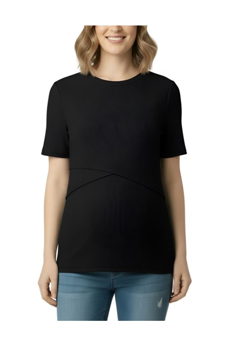 MOTHERHOOD MATERNITY Crew Neck Cross Over Nursing Short Sleeve Top, Main, color, Black