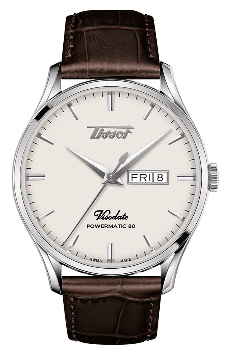 Tissot Visodate Automatic Leather Strap Watch, 42mm, Main, color,
