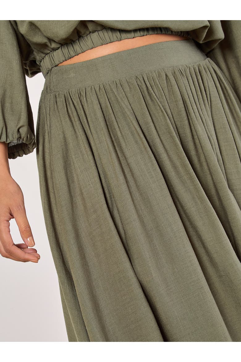 Linen Pleated Full Midi Skirt, Alternate, color, Khaki