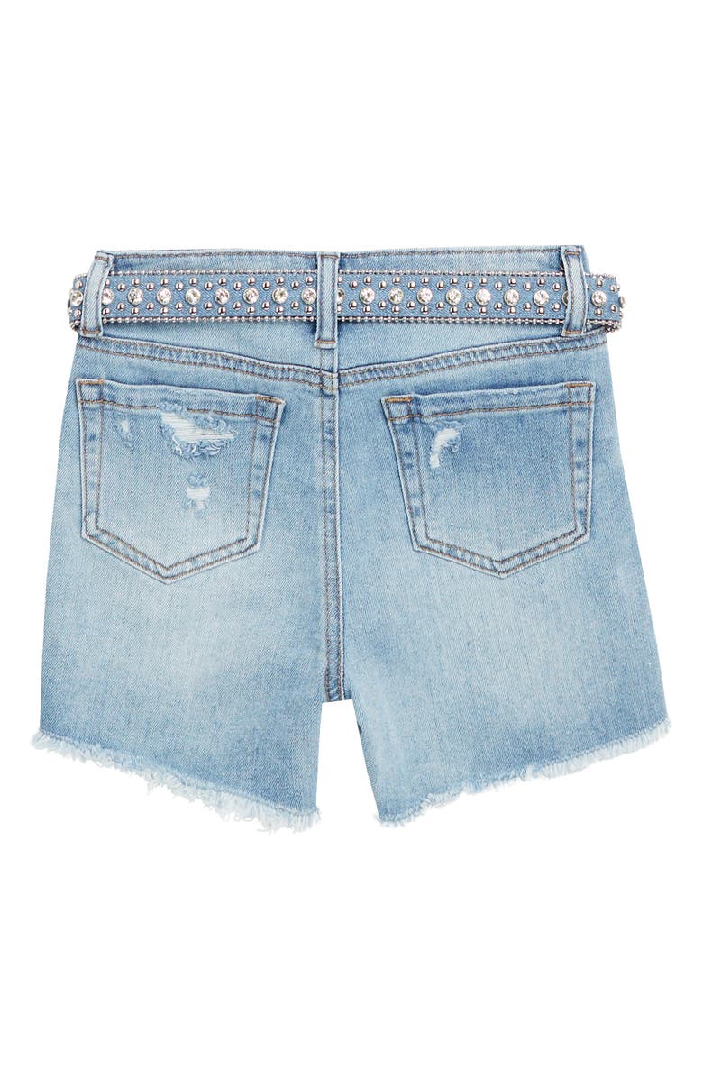 Tractr Kids' Emma Belted Western Fray Hem Denim Shorts, Alternate, color, Medium Indigo